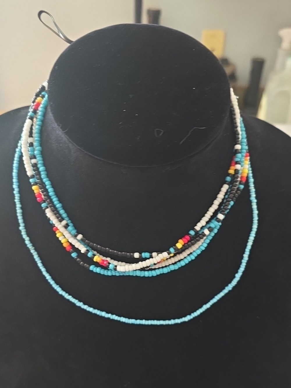 6 Turquoise Seed Bead Necklaces with Colorful Accents